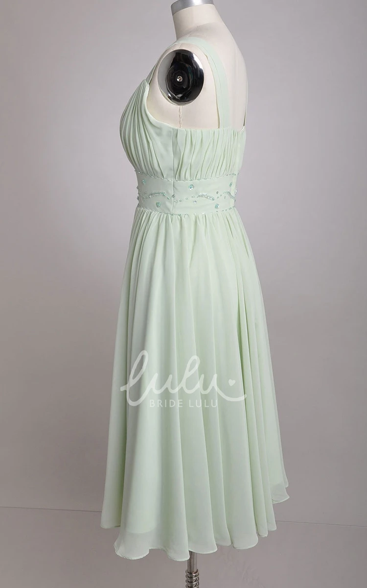 A-line Chiffon Bridesmaid Dress with Broad Straps in V-Neckline