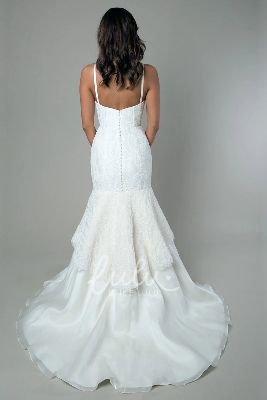 Trumpet Peplum Sleeveless Spaghetti Long Lace&Satin Wedding Dress Trumpet Lace & Satin Sleeveless Wedding Dress