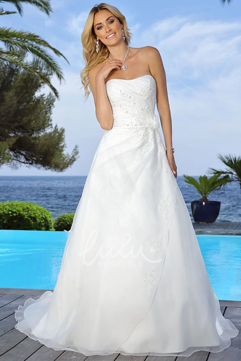 Strapless Satin Wedding Dress with Flower and Cape Floor-Length Bridal Gown