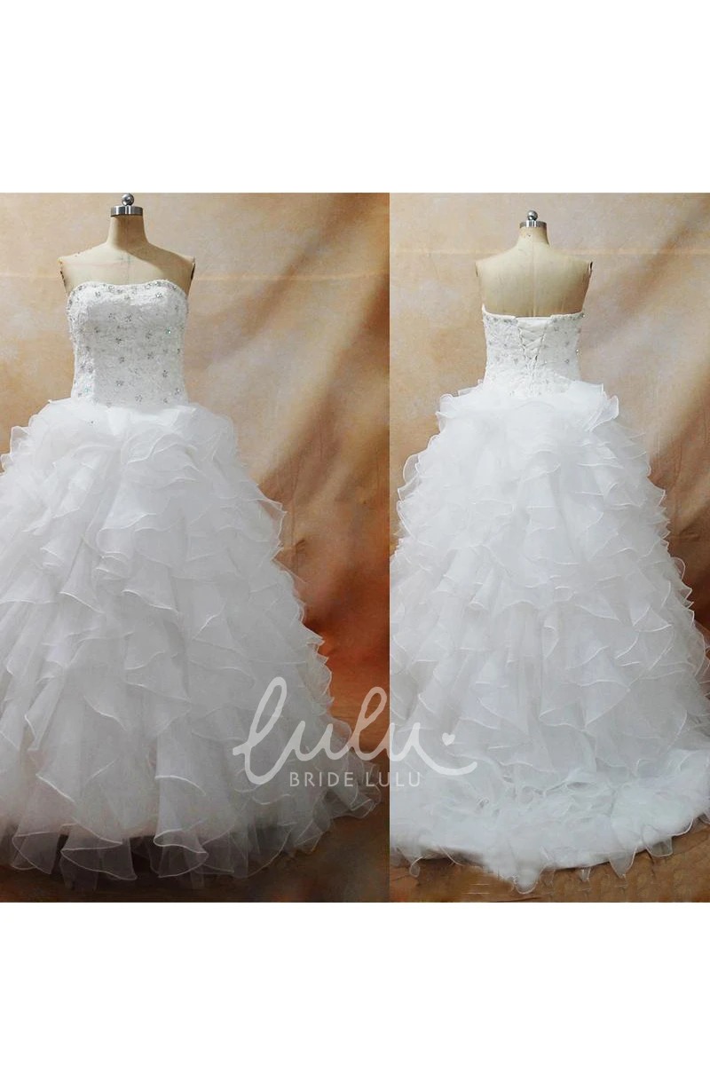 Strapless Organza Ball Gown Wedding Dress with Lace-Up Corset Back