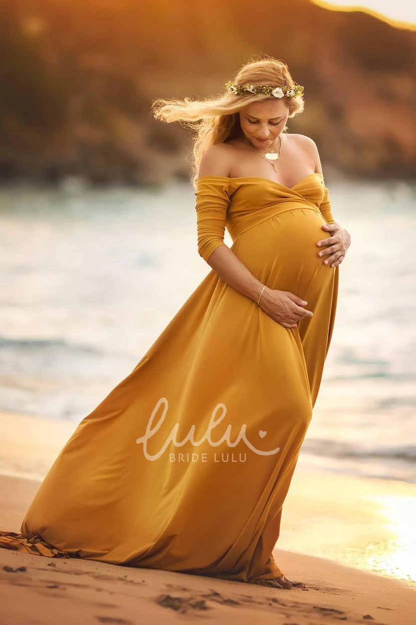 Court Train A-Line Maternity Dress with Long Sleeves and Empire Waist