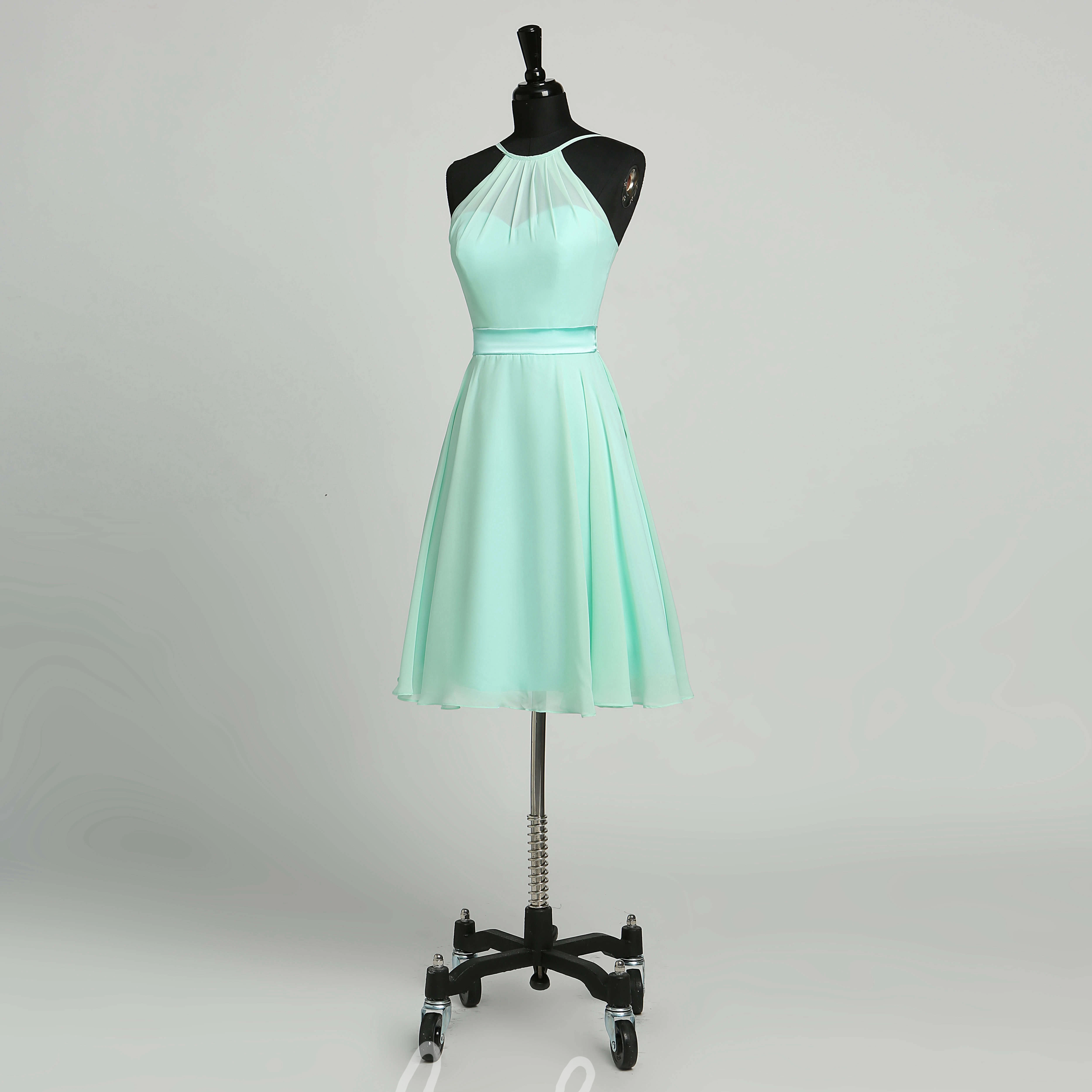 Simple Chiffon A-Line Halter Sleeveless Mini Bridesmaid Dress