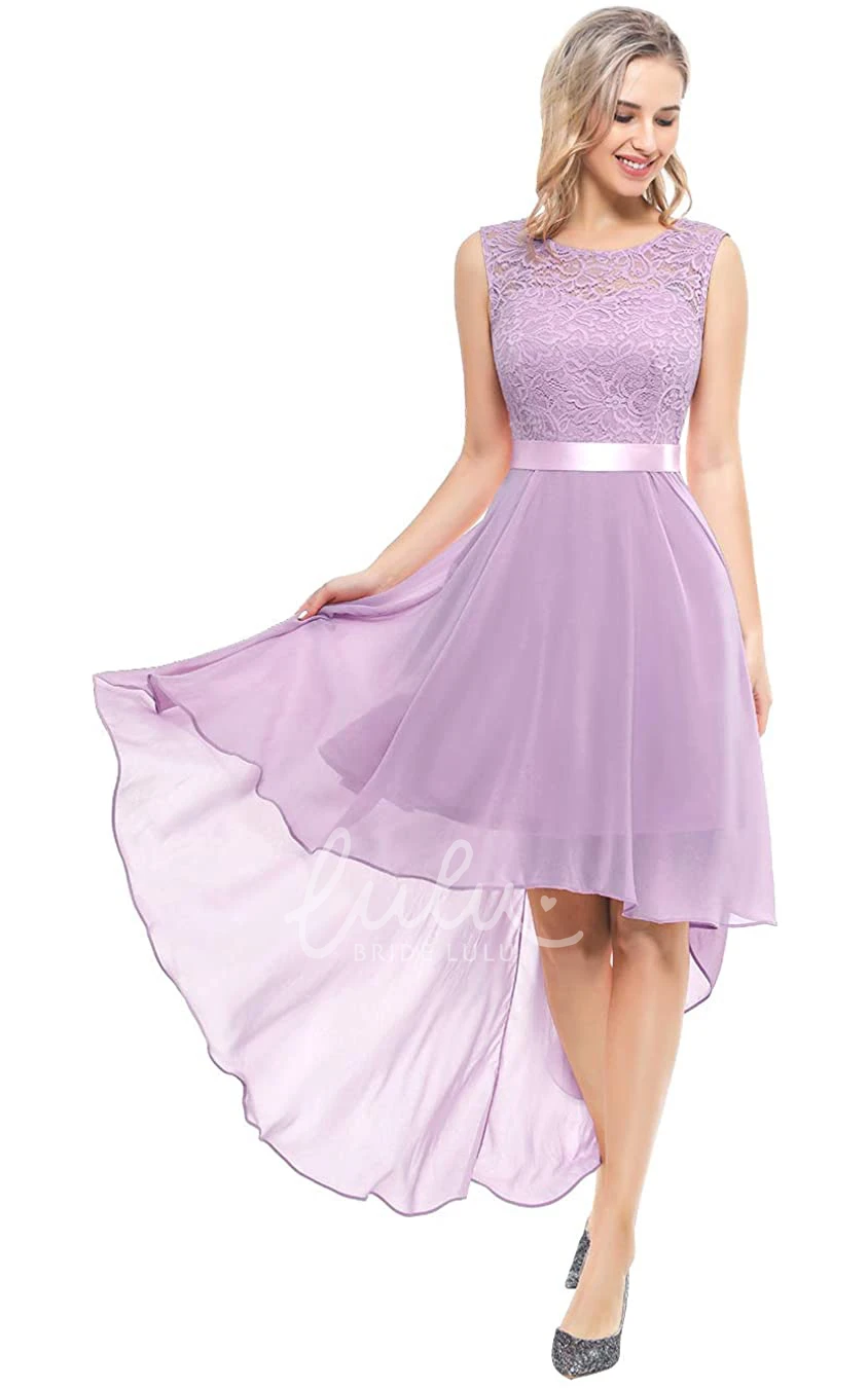 Chiffon Bateau A-line Bridesmaid Dress with Sash/Ribbon High-Low