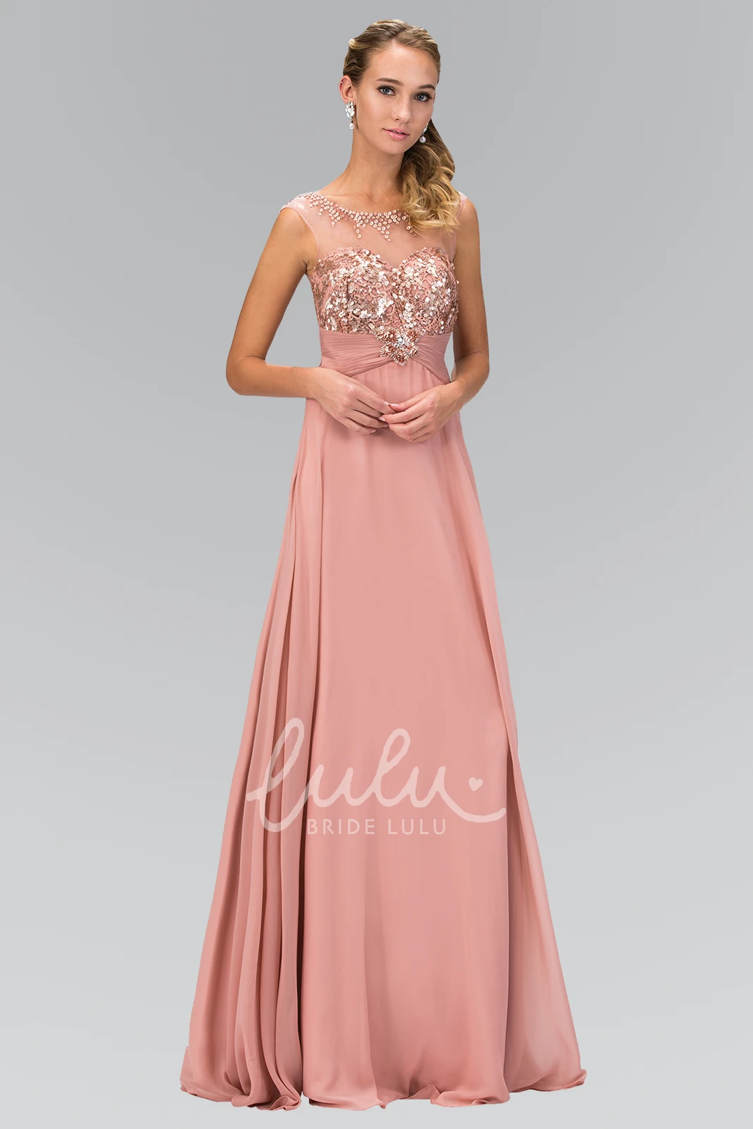 Cap-Sleeve Jersey A-Line Formal Dress with Sequins and Beading