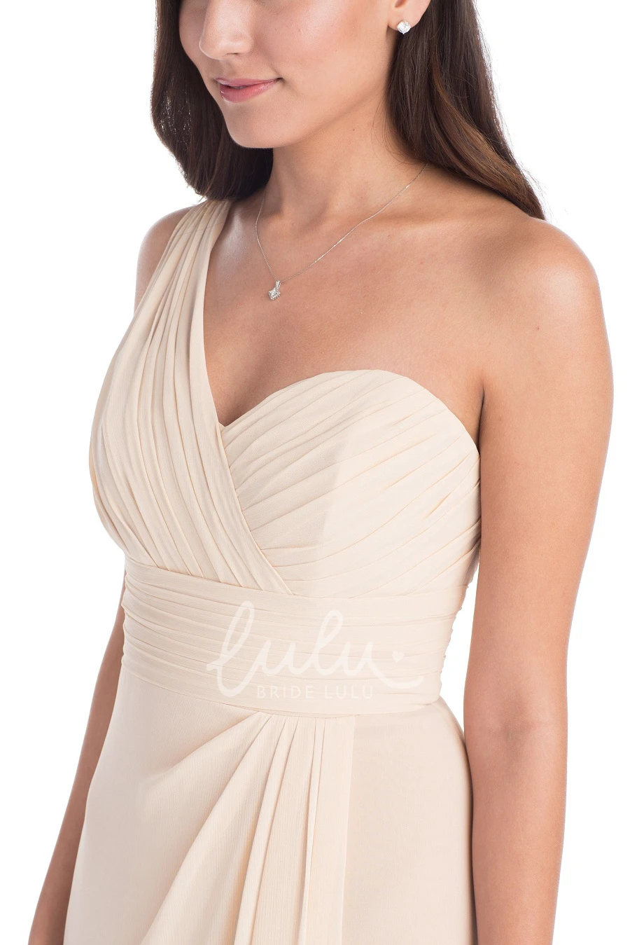 One-Shoulder Chiffon Bridesmaid Dress Ruched Sleeveless Multi-Color Split Front