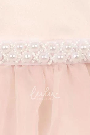 Beaded Lace and Organza Flower Girl Dress with Ribbon Tea-Length