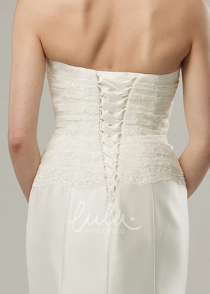 Satin Sweetheart Wedding Dress with Side Draping Corset Back and Sweep Train