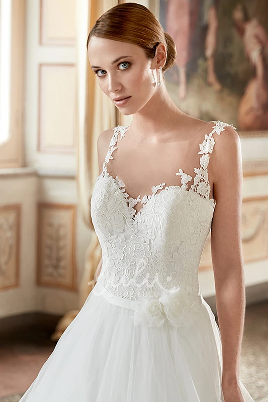 A-Line Tulle Wedding Dress with Flower and Ruffles