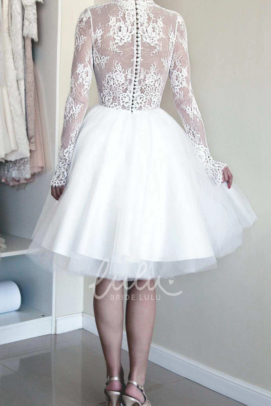 Tulle Satin Lace Ball Gown Wedding Dress with Illusion Sleeves