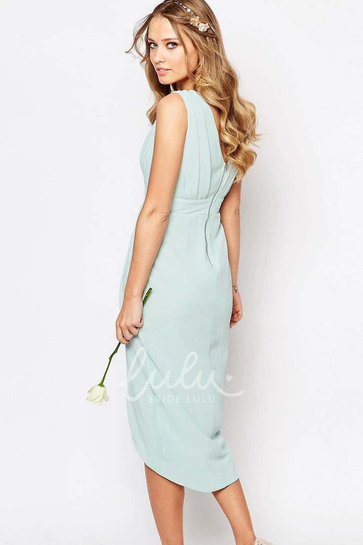 High-Low Criss-Cross Chiffon Bridesmaid Dress Sleeveless Sheath