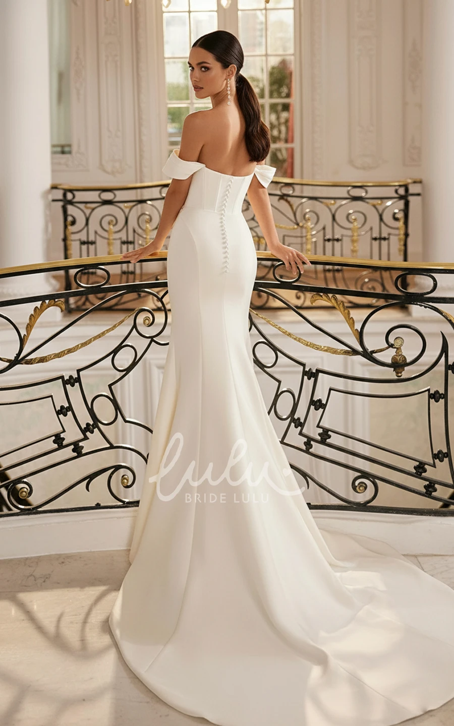 Mermaid Satin Summer Wedding Dress Destination Off Shoulder Sweetheart Neck Fitted Bridal Gown Court Train Elegant Modern