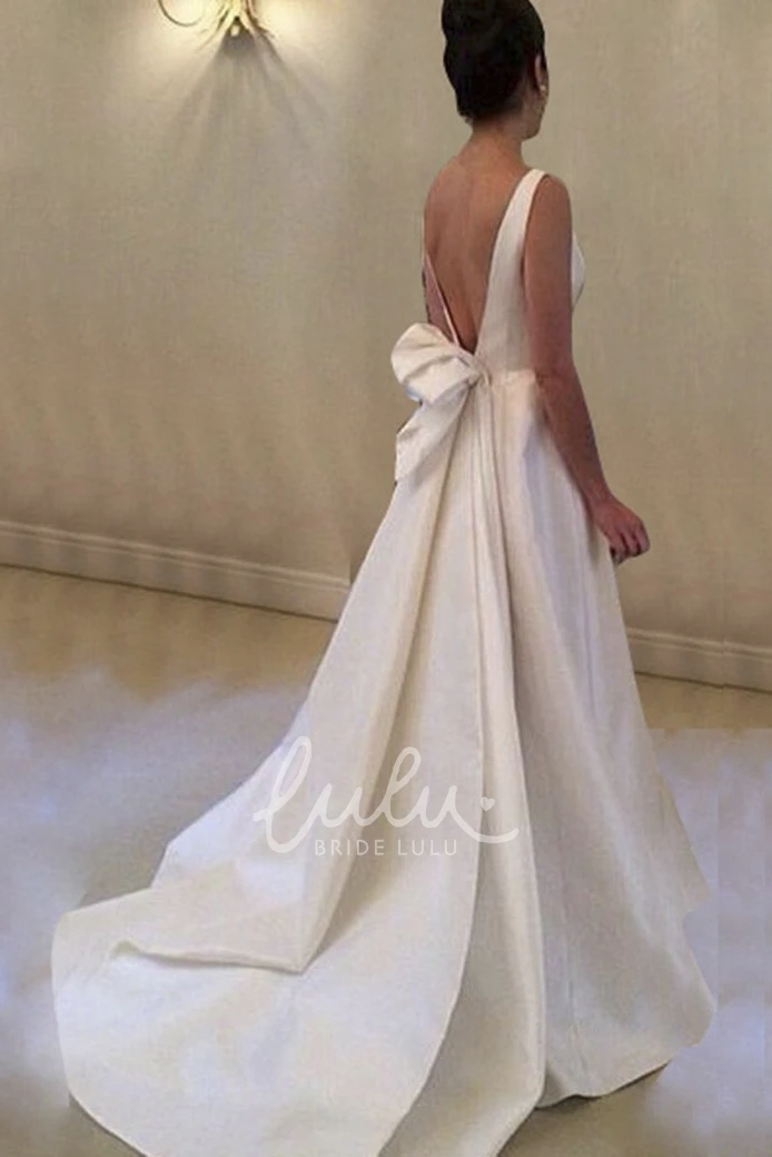 A-line Satin Gown with Pleated Skirt and Deep-v Back for Elegant Brides
