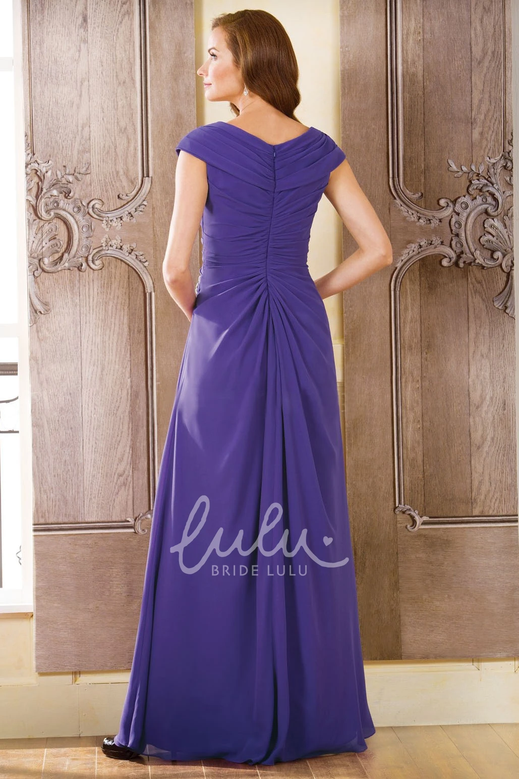 A-Line Chiffon Floor-Length Bridesmaid Dress with Brooch and Ruching