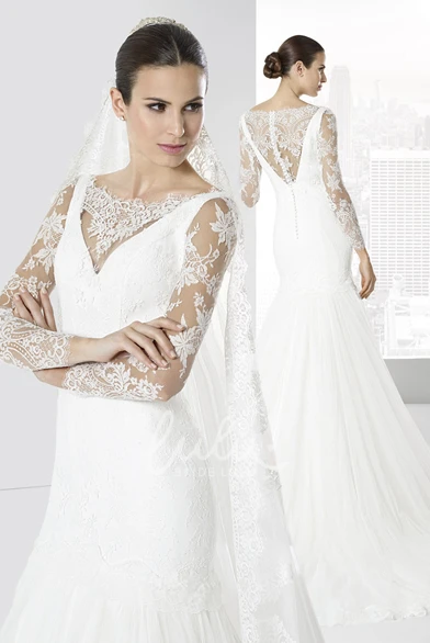 Bateau-Neck Long-Sleeve Lace Mermaid Wedding Dress with Illusion Elegant 2025 Women's Bridal Gown