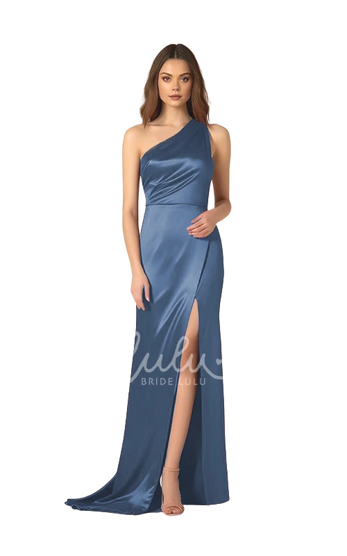 One-Shoulder Satin Bridesmaid Dress with Front Split Ethereal & Unique