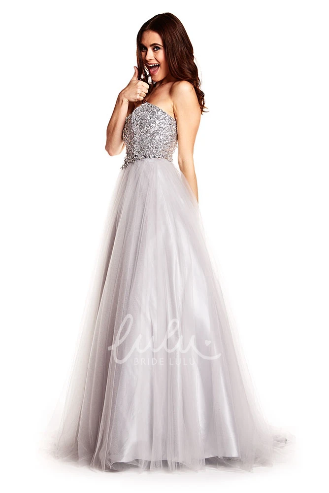 A-Line Sequin Tulle Sweetheart Prom Dress Floor-Length Women's 2025