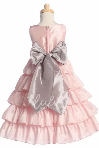 Tiered Taffeta Flower Girl Dress Ankle-Length Classy Simple
