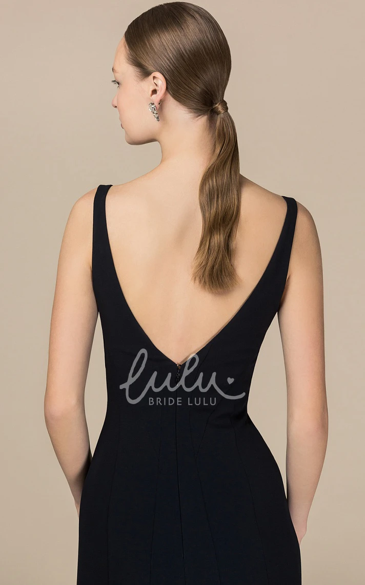 Satin A Line Evening Dress with V-neck and Backless Design