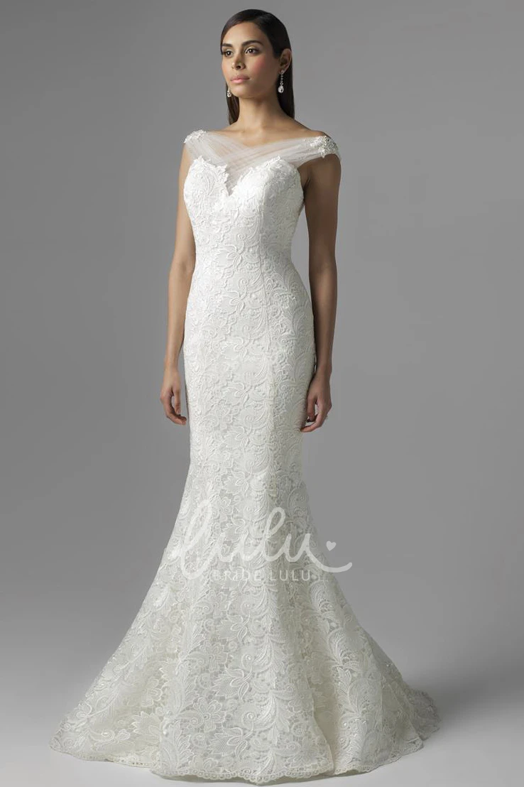 V-Neck Trumpet Lace Wedding Dress Sleeveless Long V-Back