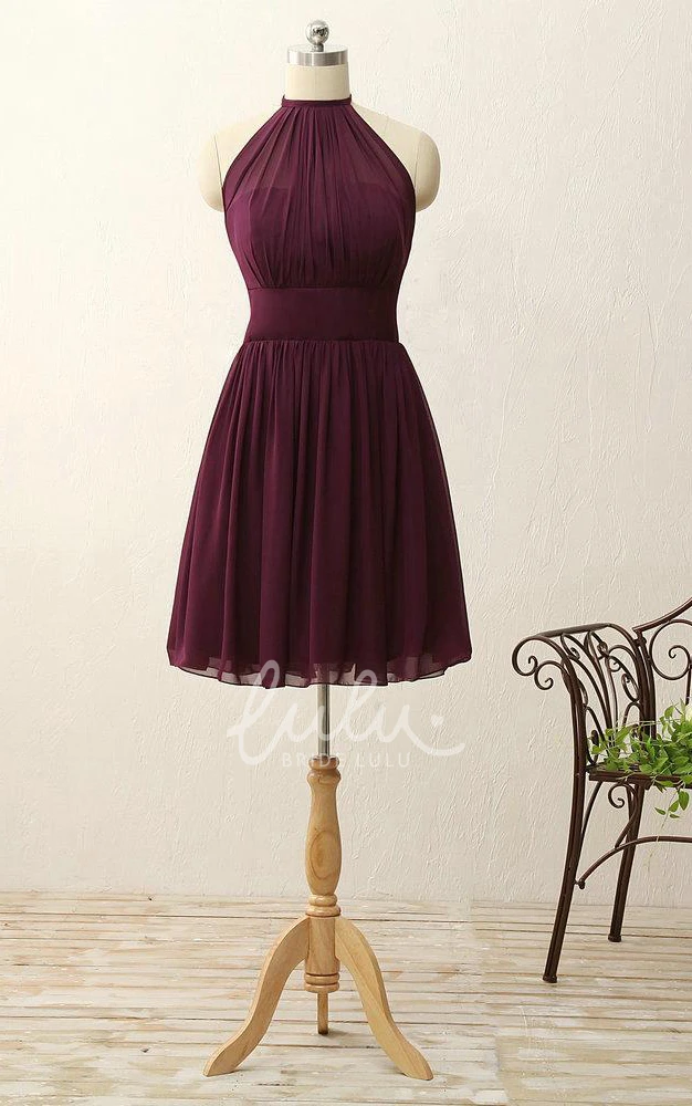 Halter A-line Chiffon Short Bridesmaid Dress with Zipper
