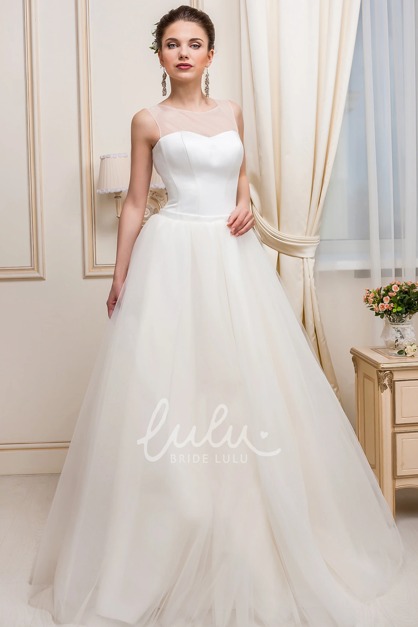 Tulle&Satin Floor-Length Wedding Dress A-Line Scoop-Neck