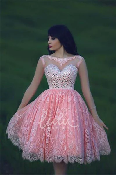Unique Pink Homecoming Dress with Beadings and Lace Appliques