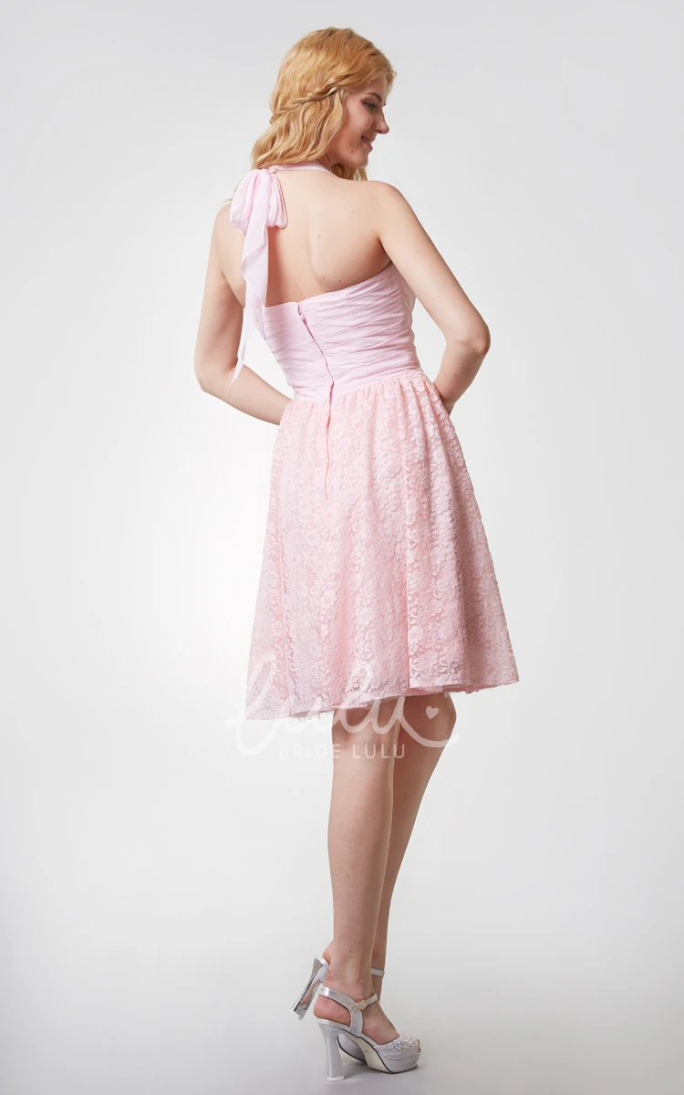 Sleeveless A-line Lace Dress with Ruching Simple and Flowy Bridesmaid Dress