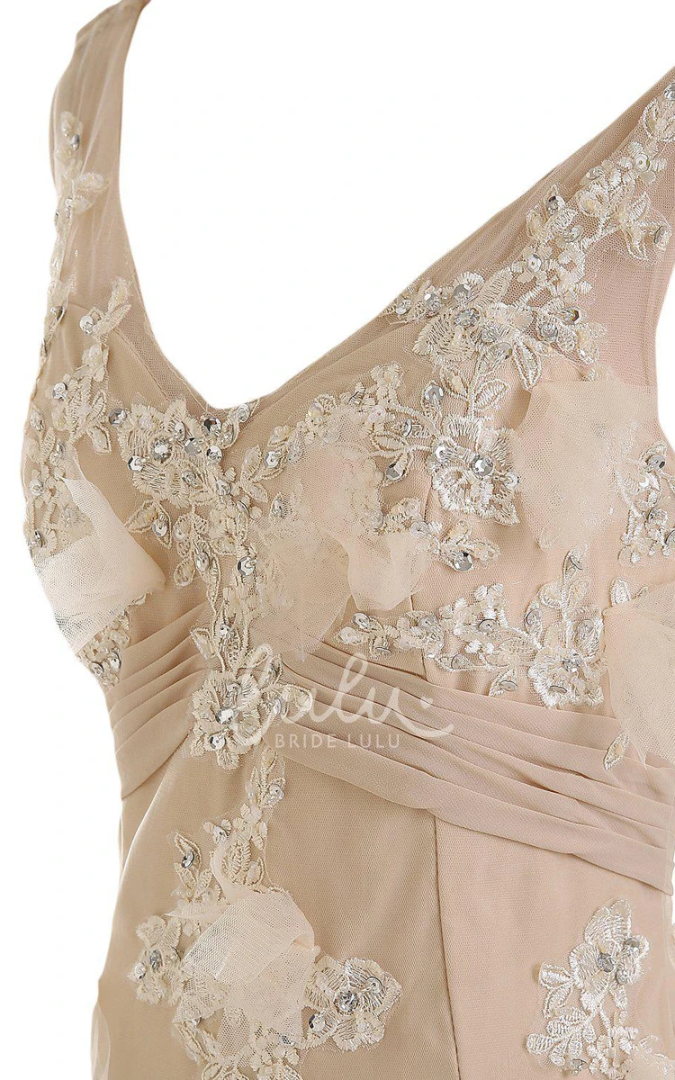 Mermaid V-neck Formal Dress with Appliques and Pleats