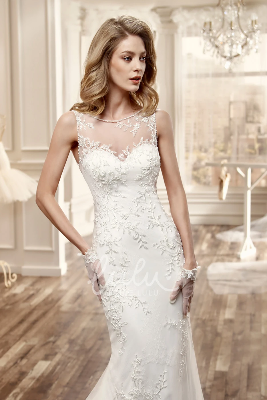 Mermaid Wedding Dress with Illusive Neckline and Cap-Sleeves Sweetheart