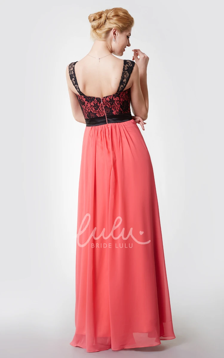 A-line Chiffon Gown with Satin Belt and Lace Straps Modern Bridesmaid Dress