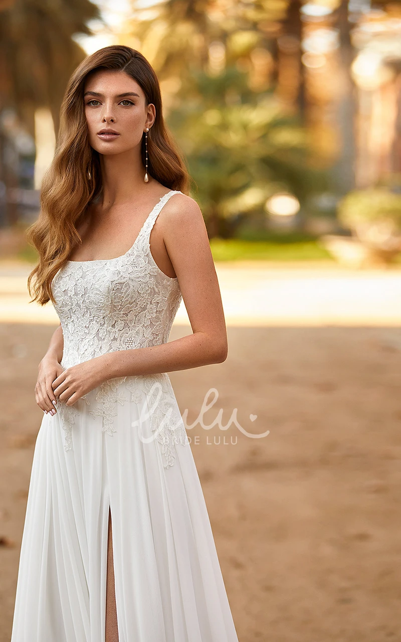 Chiffon A-Line Beach Wedding Dress with Split Front Romantic Bridal Gown