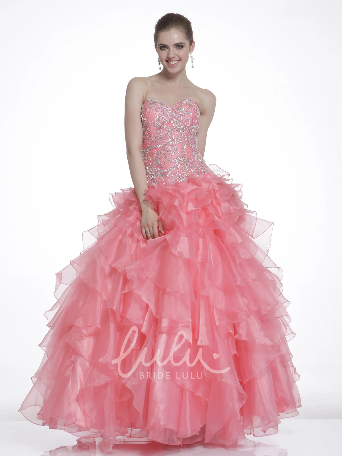 Ankle-Length Organza Ball Gown with Sweetheart Neckline Beading and Ruffles