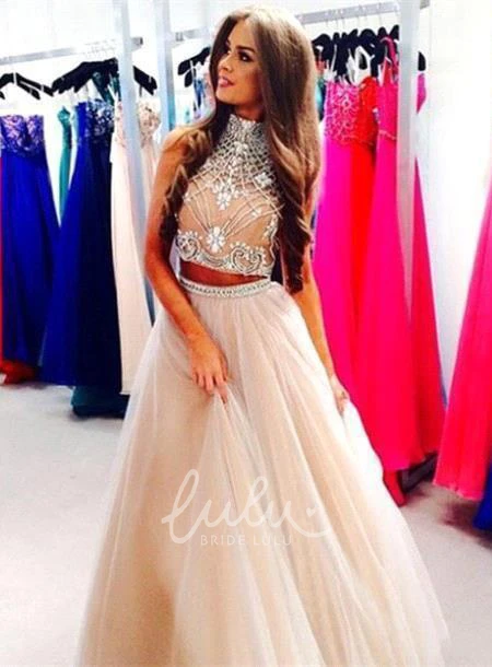High-Neck Beaded Tulle A-Line Prom Dress Gorgeous 2025 Women's Formal Wear