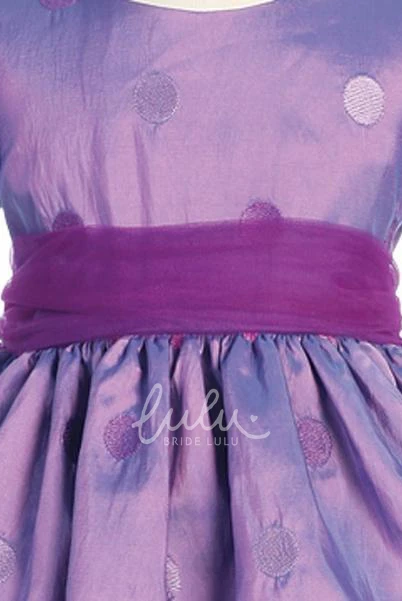 Cap-Sleeve Tea-Length Tulle&Taffeta Flower Girl Dress with Bow