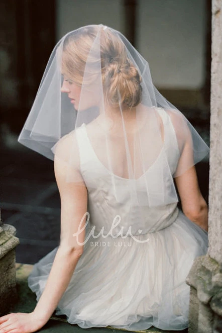 Short Tulle Wedding Veil with Lace Applique