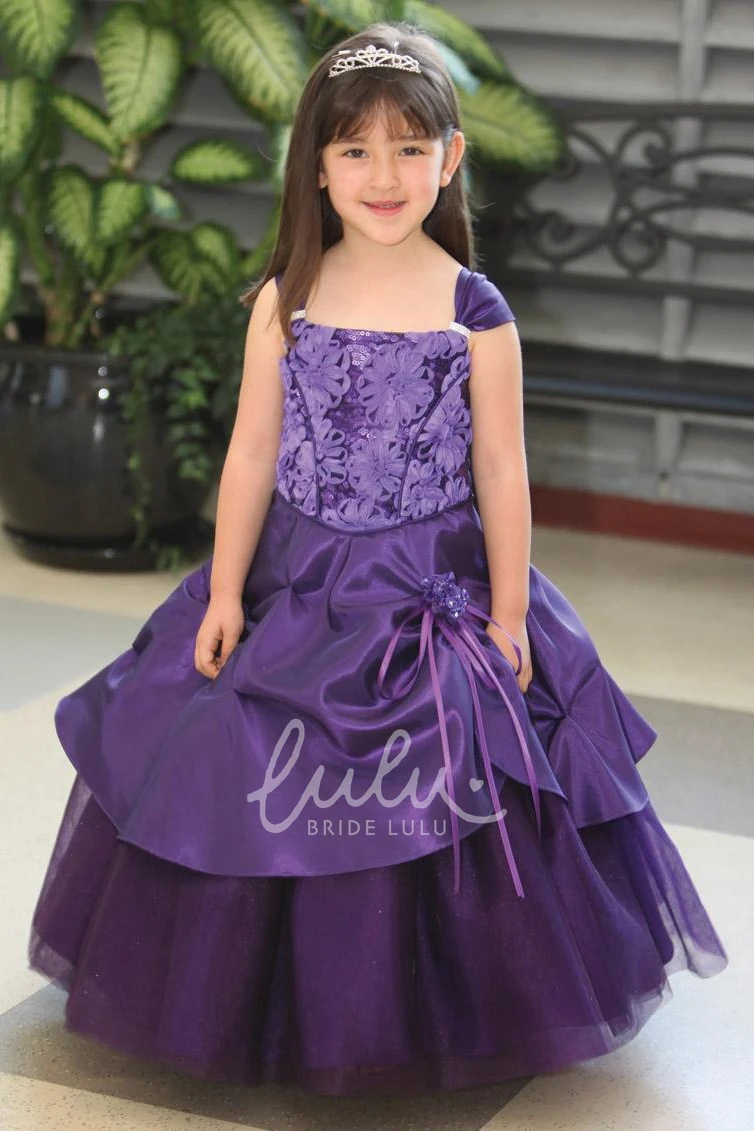 Beaded Tulle Flower Girl Dress with Sash Ankle-Length