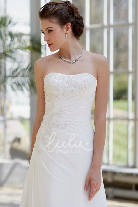 Beaded A-Line Satin Wedding Dress with Corset Back and Side Draping Floor-Length