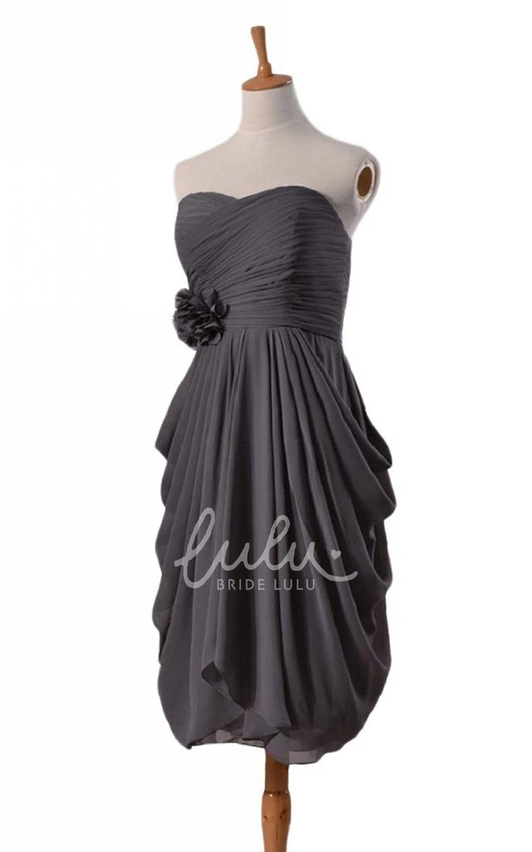 Modern Elegant Short Sweetheart Neckline A-Line Ruched Prom Dress with Flower