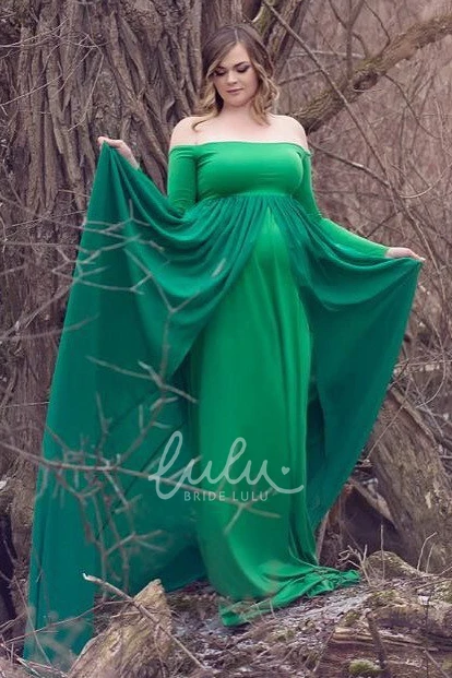 A-line Chiffon Off-shoulder Maternity Bridesmaid Dress with Long Sleeves