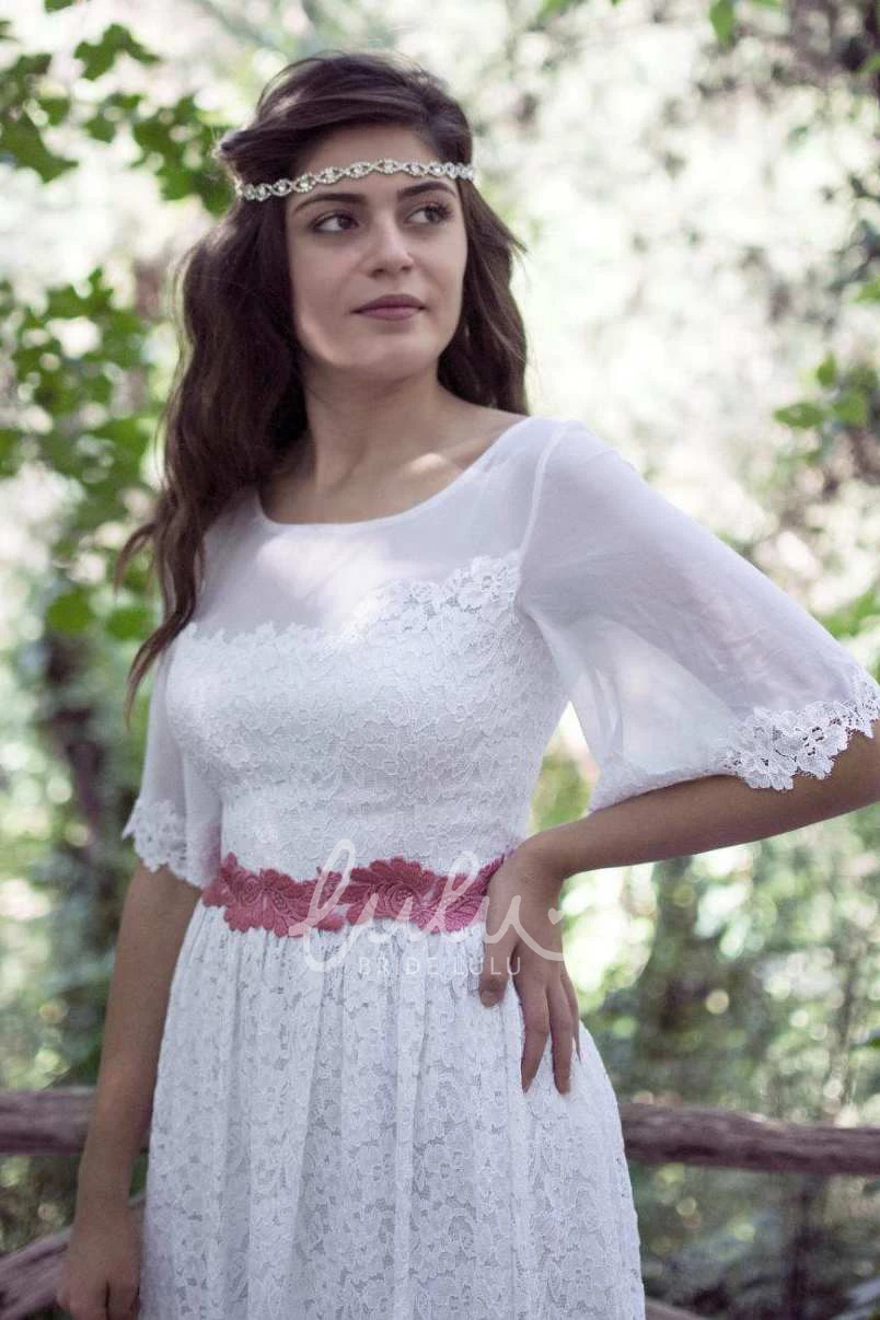 Full Bell-Sleeve Lace Wedding Dress with Bateau Neckline