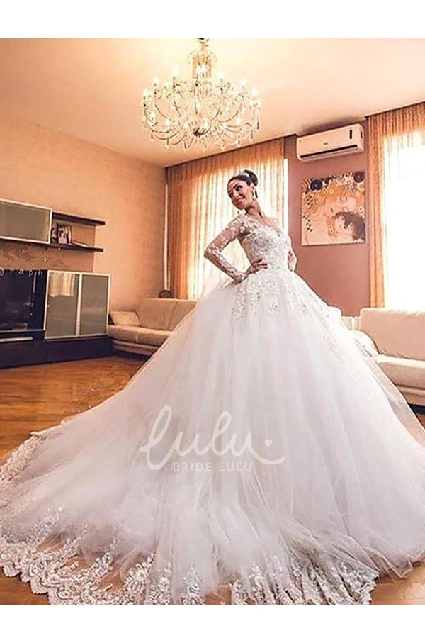 Lace Tulle V-Neck Ball Gown Wedding Dress