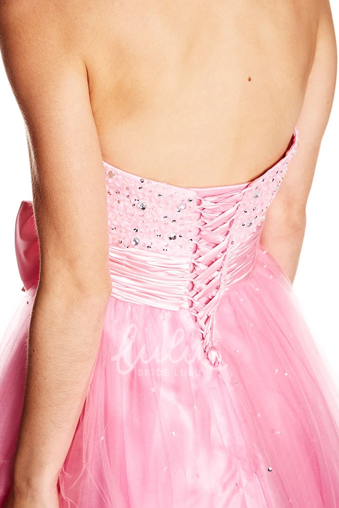 Sequined A-Line Sweetheart Prom Dress Sleeveless Floor-Length Tulle & Satin Bow Elegant