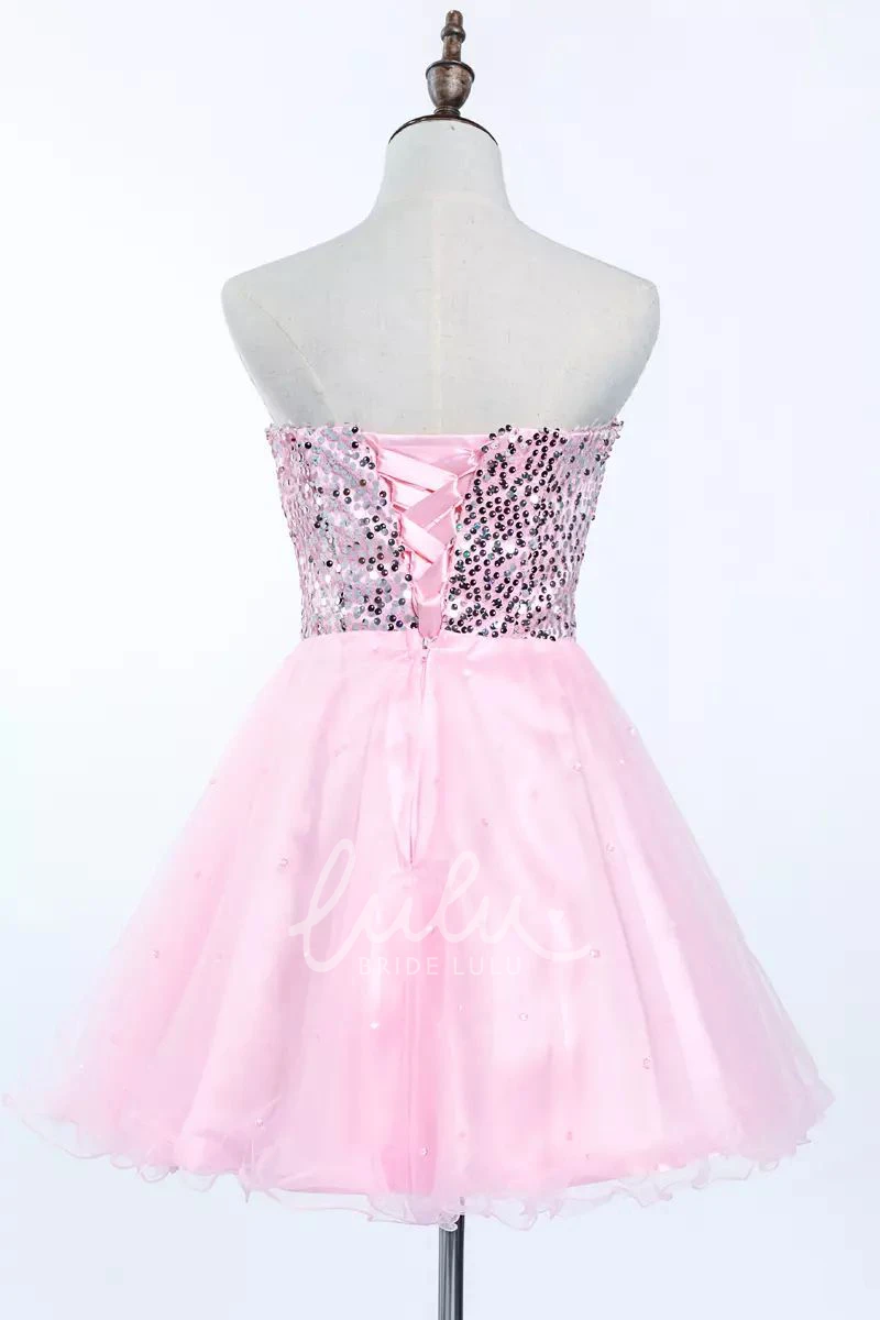 Sweetheart Sequin Tulle A-line Sleeveless Mini Homecoming Dress