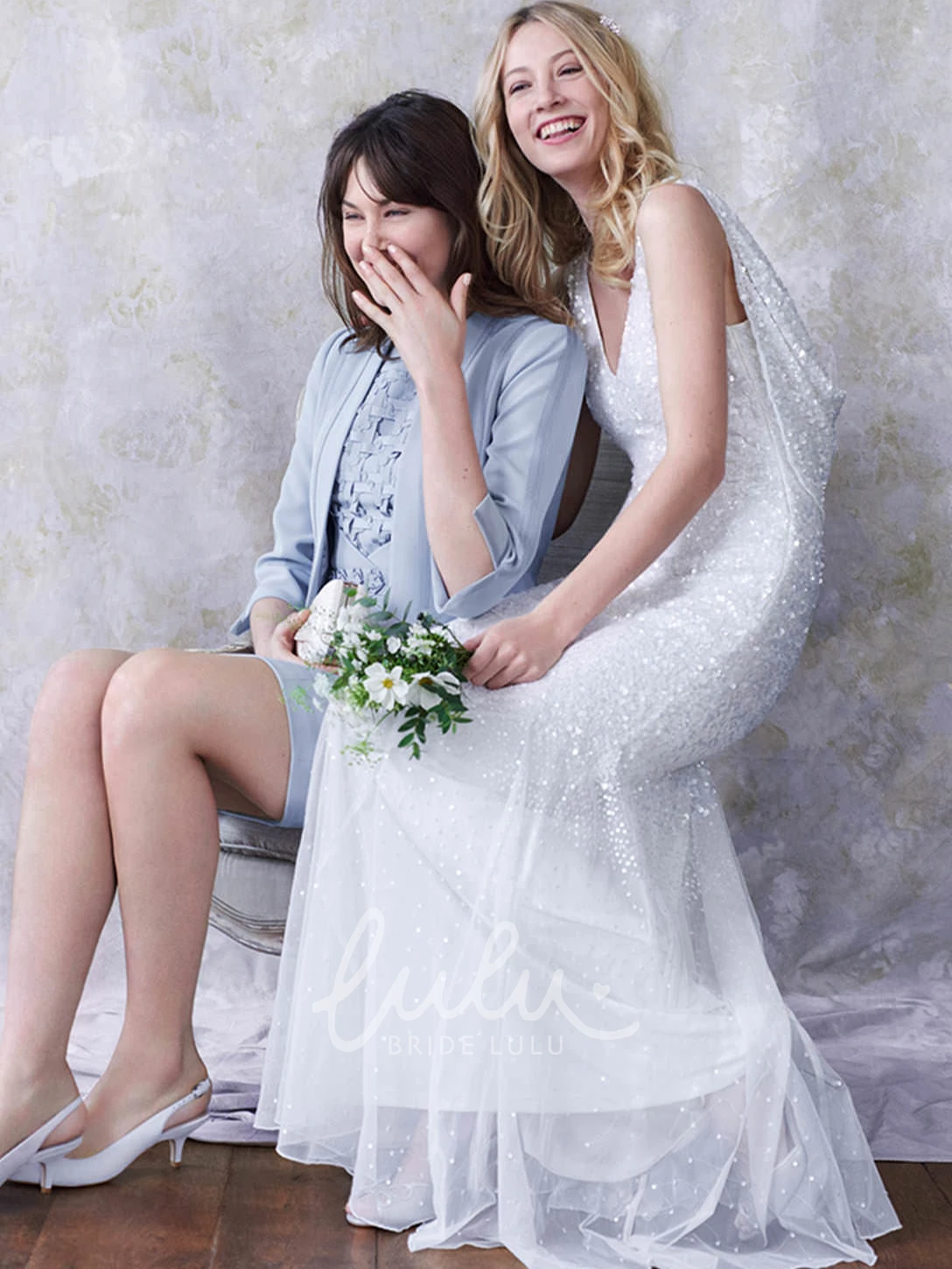 Sequin Sheath Wedding Dress with V-Neck and Low-V Back Floor-Length