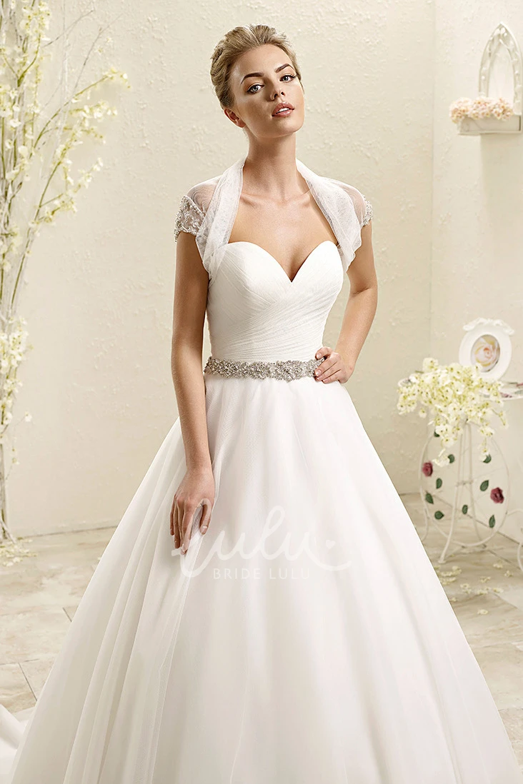 Caped Sweetheart Tulle Wedding Dress with Jewelled Waist Ball Gown Style