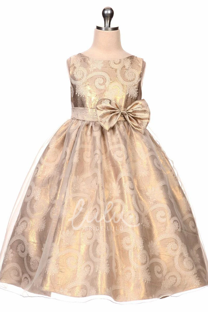 Sequins & Organza Tiered Flower Girl Dress with Bow and Sash Tea-Length