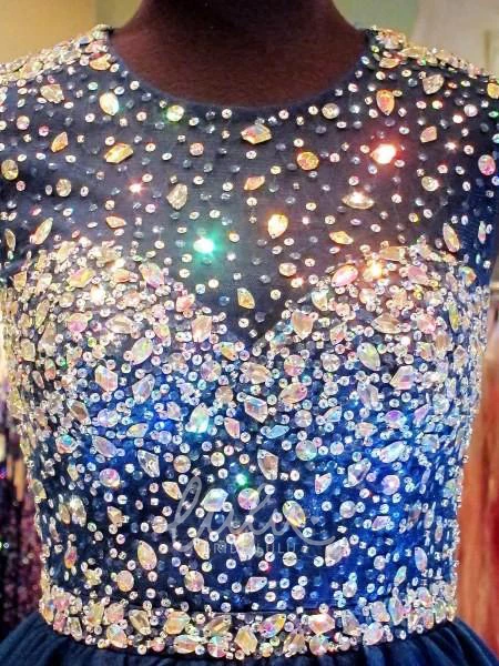 Rhinestone Scoop Neckline A-line Mini Tulle Dress Unique and Chic