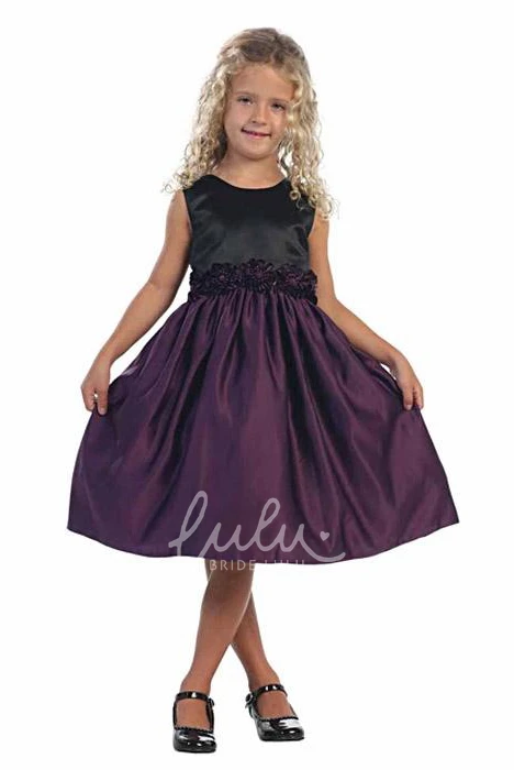 Tiered Satin Flower Girl Dress Knee-Length Casual Dress