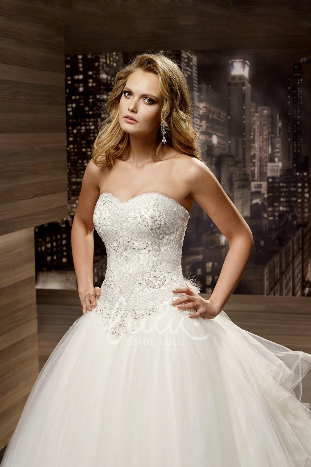 Beaded Bodice A-line Wedding Gown with Lace-Up Back Glamorous Bridal Dress
