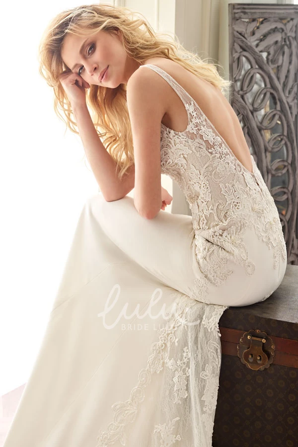 Maxi Chiffon Appliqued V-Neck Wedding Dress Flowy Bridal Gown